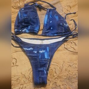 Blue Denim Print Bikini Set XL